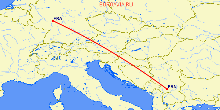 перелет Франкфурт на Майне — Приштина на карте