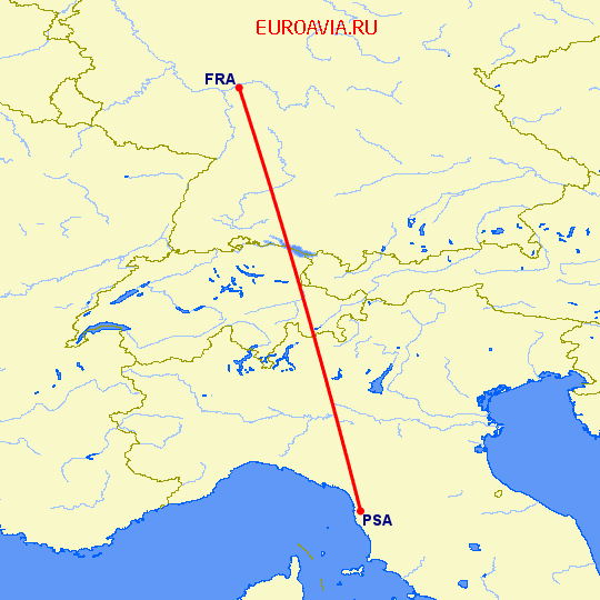 перелет Франкфурт на Майне — Пиза на карте