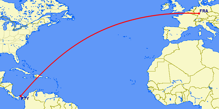 перелет Франкфурт на Майне — Панама Сити на карте