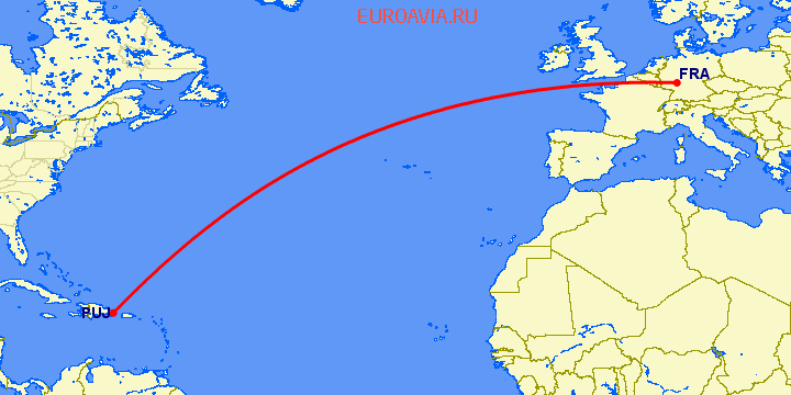 перелет Франкфурт на Майне — Пунта Кана на карте