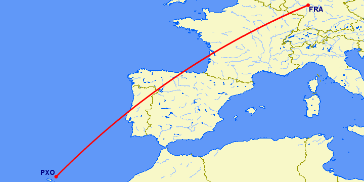 перелет Франкфурт на Майне — Порту Санту на карте