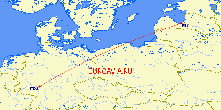 перелет Франкфурт на Майне — Рига на карте