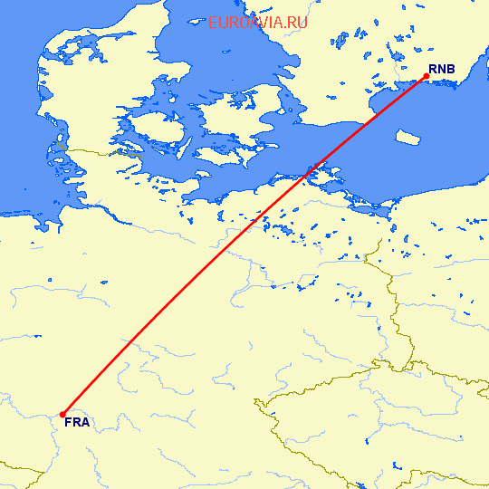 перелет Франкфурт на Майне — Роннебю на карте