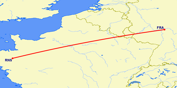 перелет Франкфурт на Майне — Ренн на карте