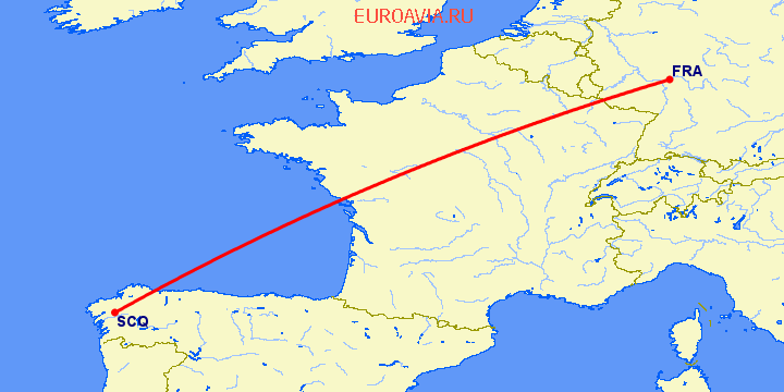 перелет Франкфурт на Майне — Сантьяго де Компостела на карте