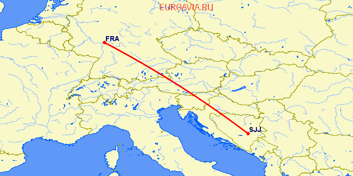 перелет Франкфурт на Майне — Сараево на карте