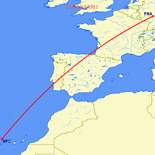 перелет Франкфурт на Майне — Санта Крус де Ла Пальма на карте