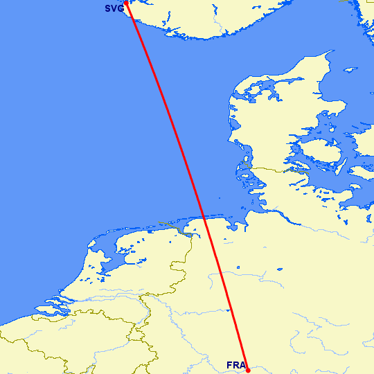 перелет Франкфурт на Майне — Ставангер на карте