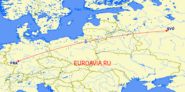перелет Франкфурт на Майне — Москва на карте