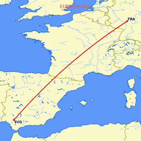 перелет Франкфурт на Майне — Севилья на карте