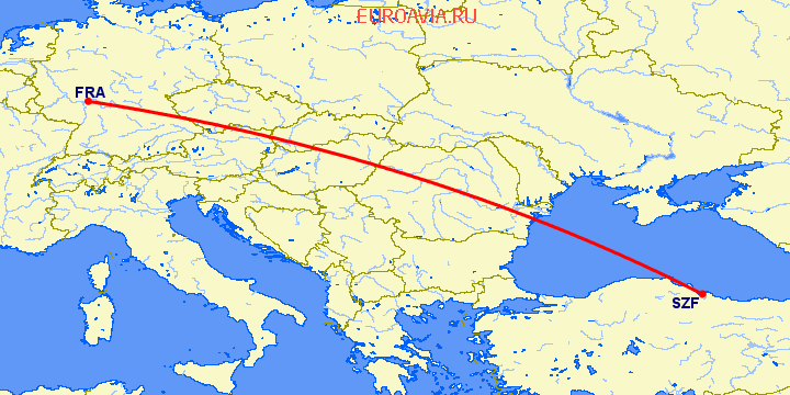 перелет Франкфурт на Майне — Самсун на карте