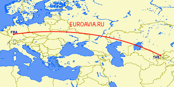 перелет Франкфурт на Майне — Ташкент на карте