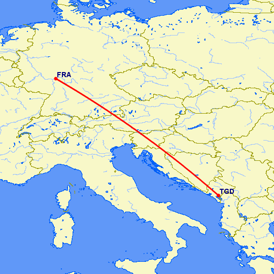 перелет Франкфурт на Майне — Подгорица на карте