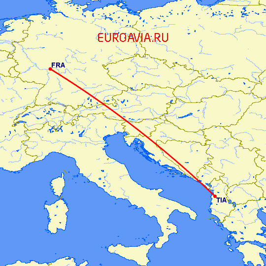 перелет Франкфурт на Майне — Тирана на карте
