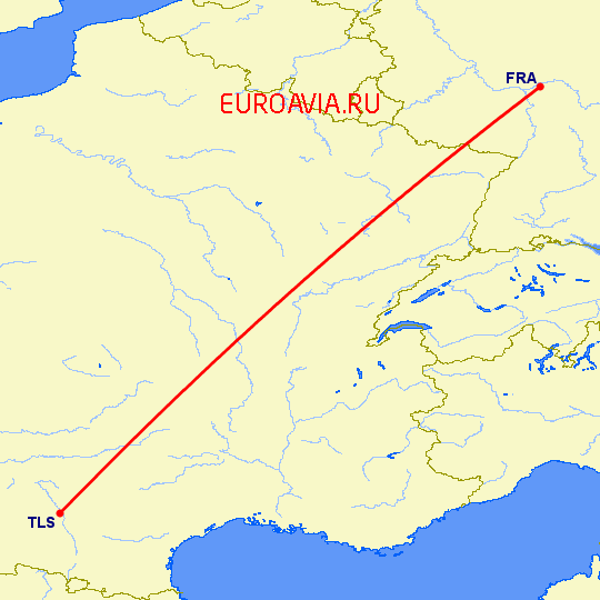 перелет Франкфурт на Майне — Тулуза на карте