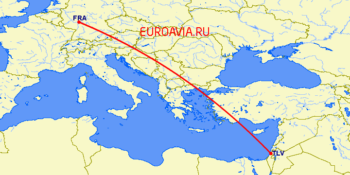 перелет Франкфурт на Майне — Тель Авив на карте