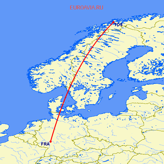 перелет Франкфурт на Майне — Тромсо на карте