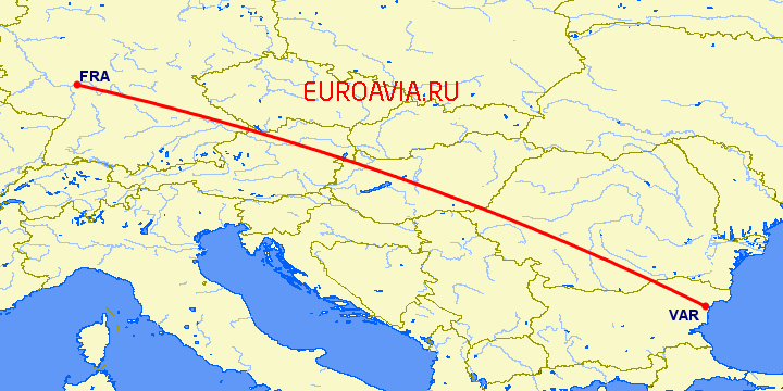 перелет Франкфурт на Майне — Варна на карте