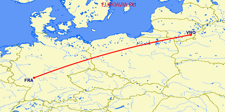 перелет Франкфурт на Майне — Вильнюс на карте