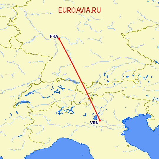 перелет Франкфурт на Майне — Верона на карте