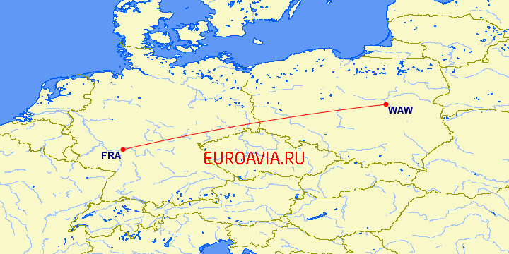 перелет Франкфурт на Майне — Варшава на карте