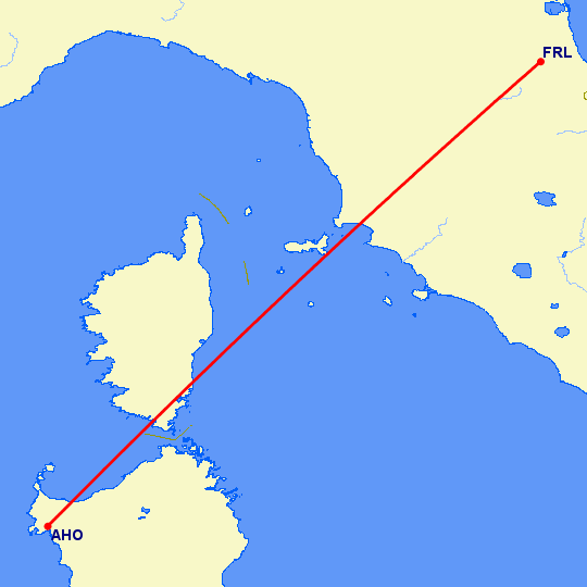 перелет Форли — Альгеро на карте