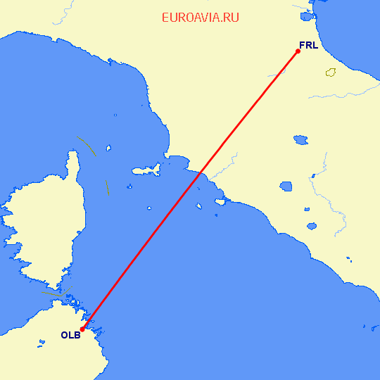 перелет Форли — Costa Smeralda на карте