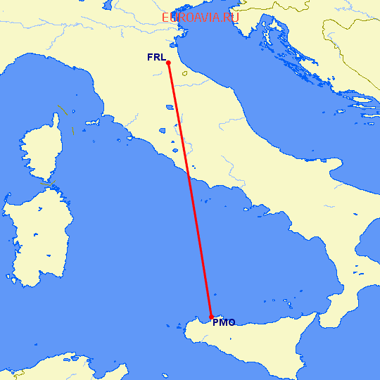 перелет Форли — Палермо на карте