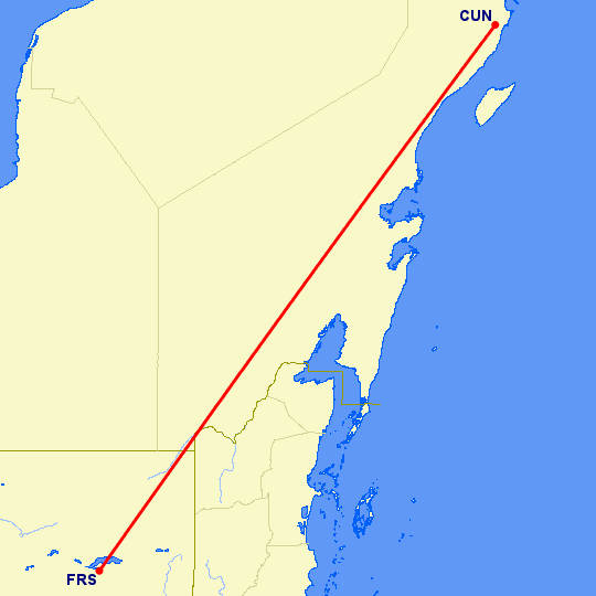 перелет Флорес — Канкун на карте