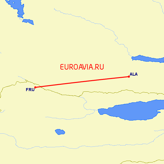 перелет Бишкек — Алматы на карте