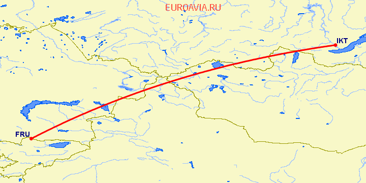 перелет Бишкек — Иркутск на карте