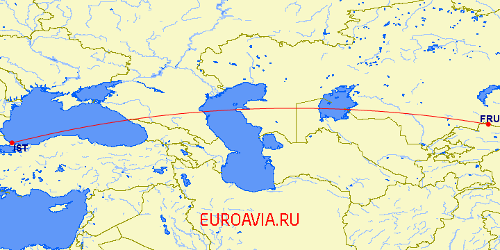 перелет Бишкек — Стамбул на карте