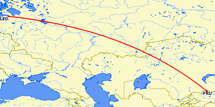 перелет Бишкек — Санкт Петербург на карте