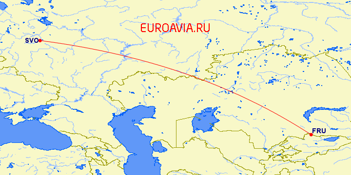 перелет Бишкек — Москва на карте
