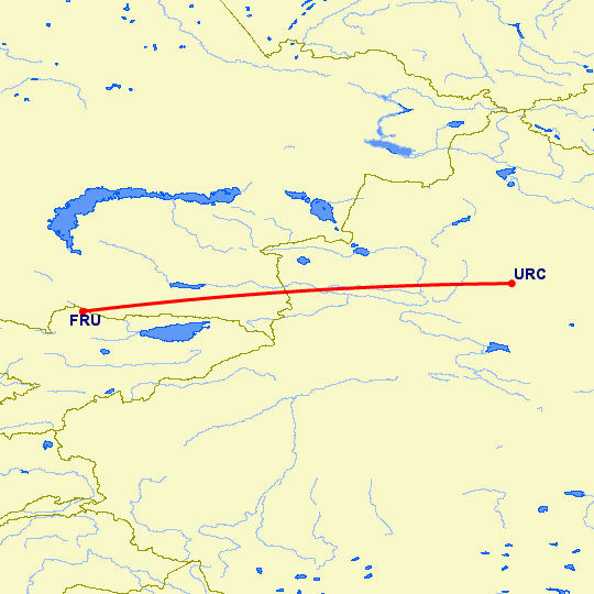 перелет Бишкек — Урумги на карте