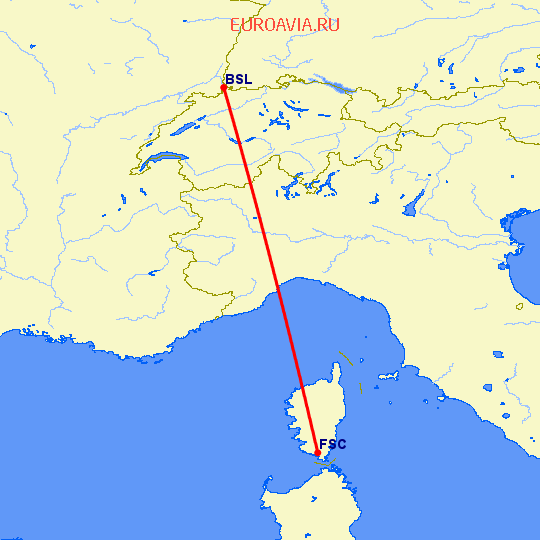перелет Figari — Базель-Мюлуз на карте