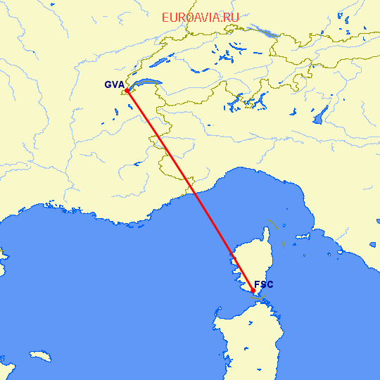 перелет Figari — Женева на карте