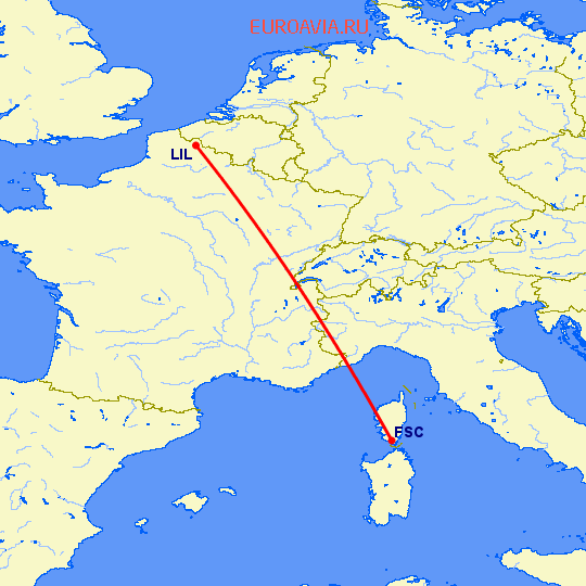 перелет Figari — Лилль на карте