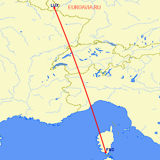 перелет Figari — Люксембург на карте