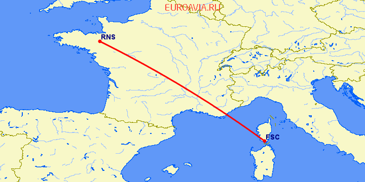 перелет Figari — Ренн на карте