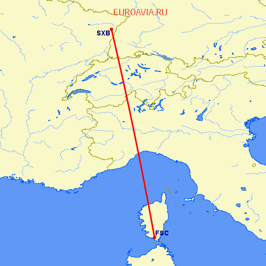 перелет Figari — Страсбург на карте