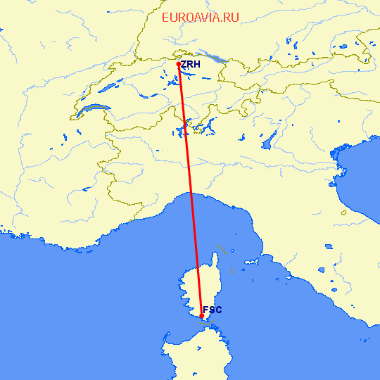 перелет Figari — Цюрих на карте