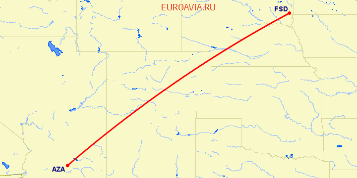 перелет Sioux Falls — Финикс на карте