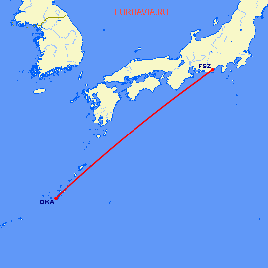 перелет Сидзуока — Окинава на карте