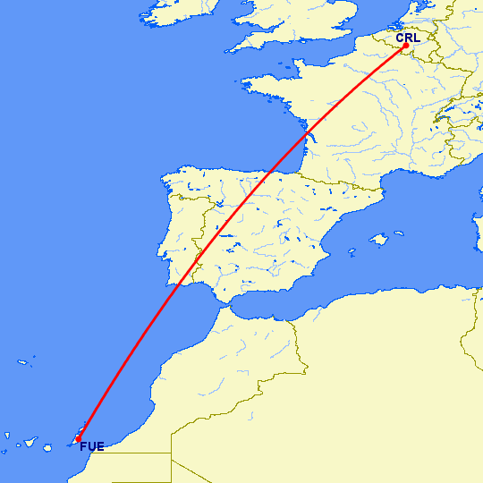 перелет Пуэрто дель Росарио — Шарлеруа на карте