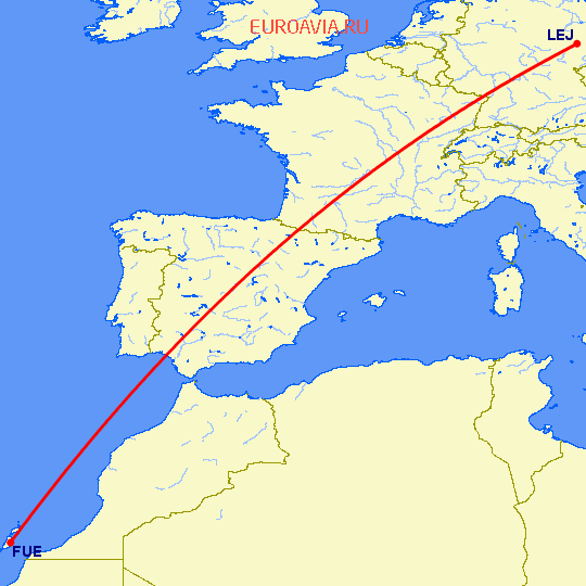 перелет Пуэрто дель Росарио — Лейпциг Галле на карте