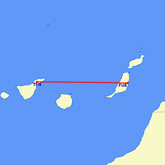 перелет Пуэрто дель Росарио — Тенерифе на карте