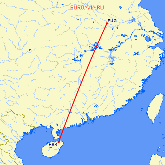 перелет Фуан — Хайкоу на карте