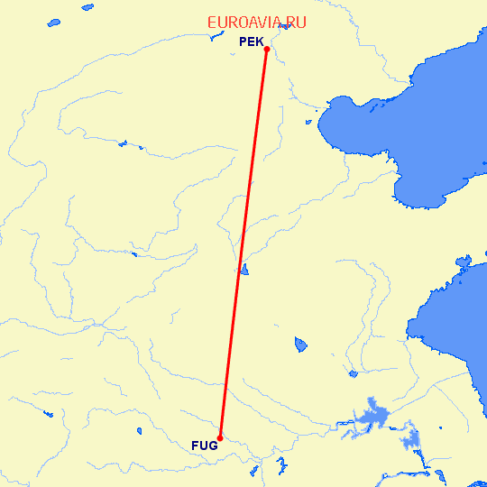 перелет Фуан — Пекин на карте