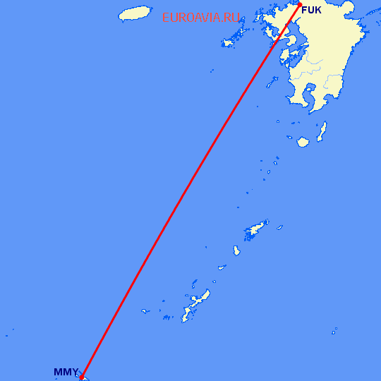 перелет Фукуока — Miyako Jima на карте